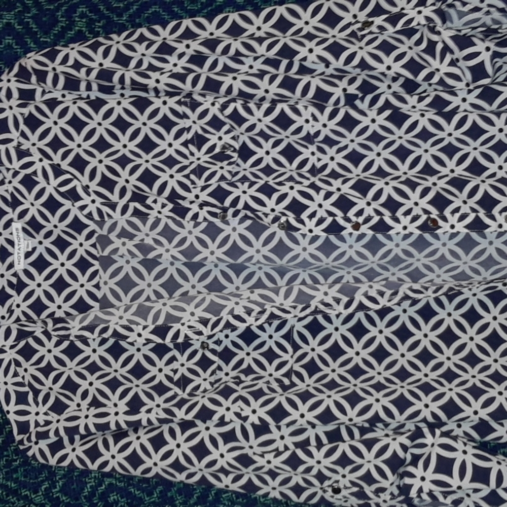 Blouse By Notations, Navy and White print long sleeves .  Size XL.